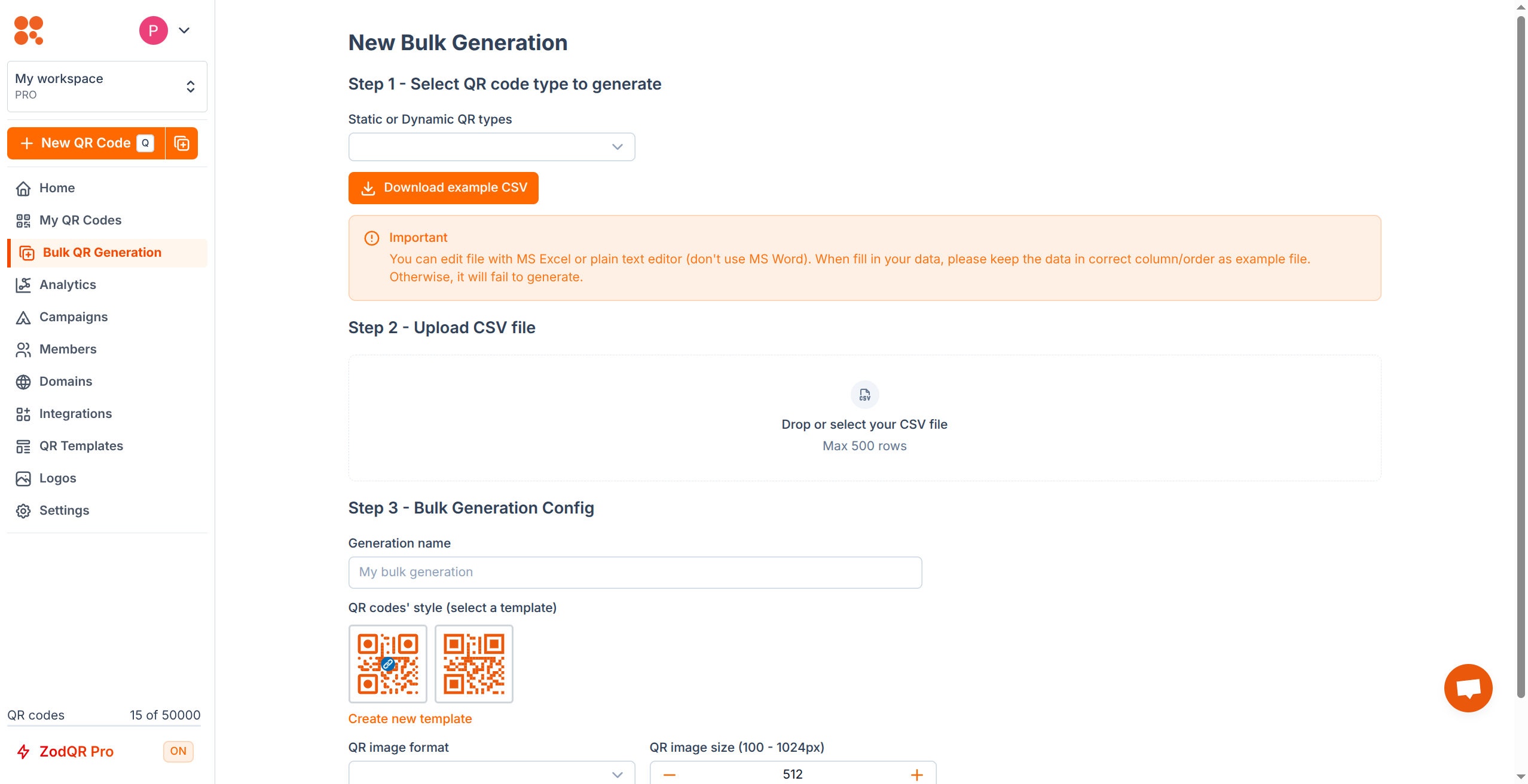 Bulk QR Code Generator