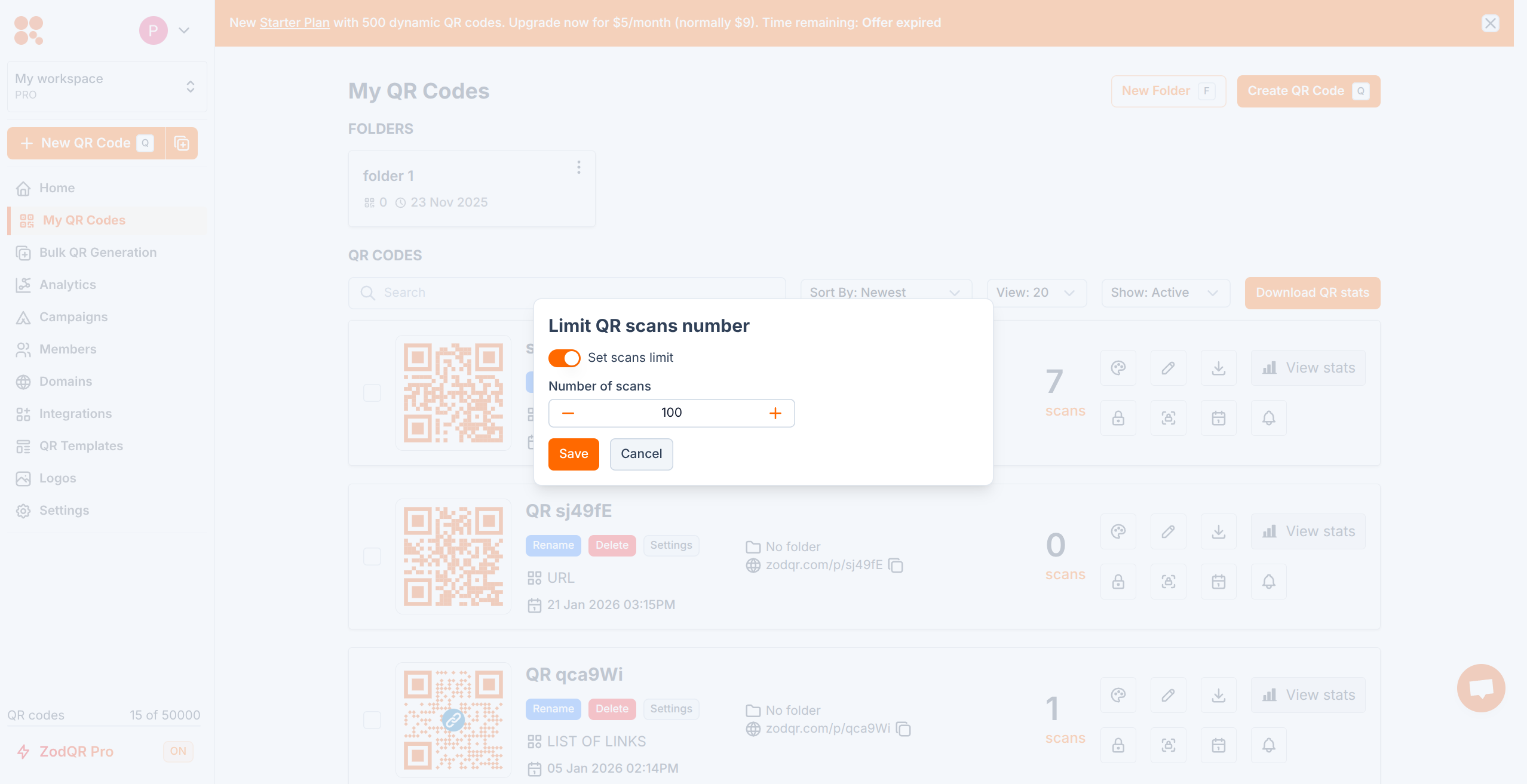 QR Code Scan Limits Interface